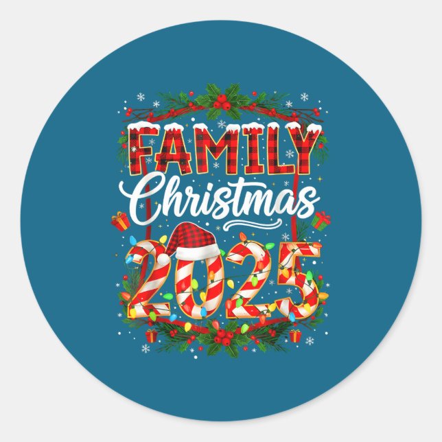 Family Christmas 2025 Xmas Lights Santa Pajamas Ho Classic Round Sticker (Front)