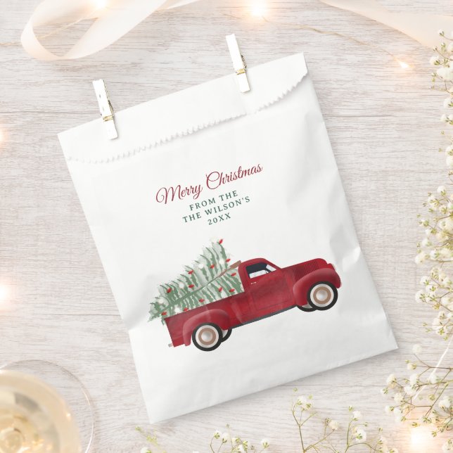 Family Christmas Antique Pickup Truck Xmas Tree Favor Bag (Clipped)