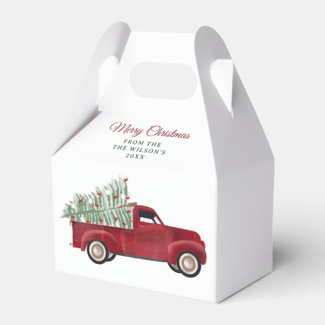 Family Christmas Antique Pickup Truck Xmas Tree Favor Boxes (Front Side)