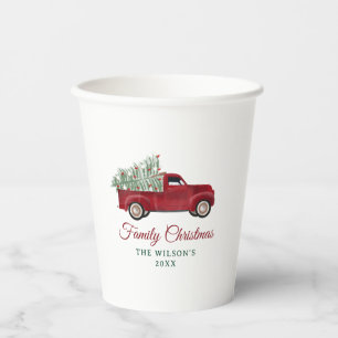 Family Christmas Antique Pickup Truck Xmas Tree Paper Cups