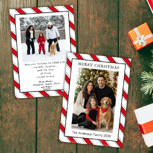 Family Christmas Candy Cane Stripes Custom 2 Photo Holiday Card