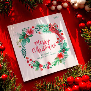 Family Christmas Card with Watercolor Botanicals