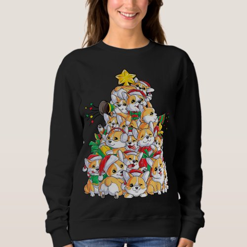 family Christmas corgi tree santa hat Sweatshirt