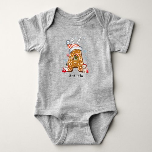 Family Christmas Crew Gingerbread Letter A Boy Baby Bodysuit