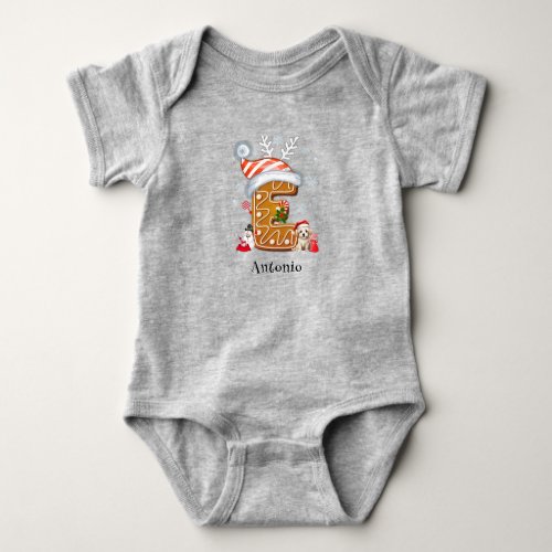 Family Christmas Crew Gingerbread Letter E Boy Baby Bodysuit