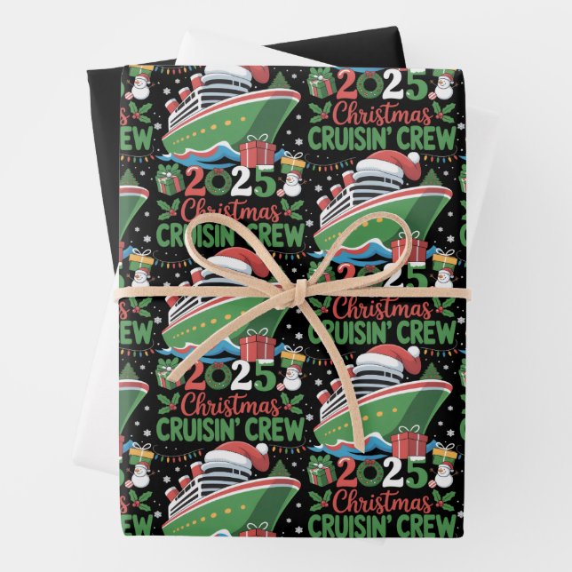 Family Christmas Cruise 2025 Matching Holiday Xmas Wrapping Paper Sheets (In situ)