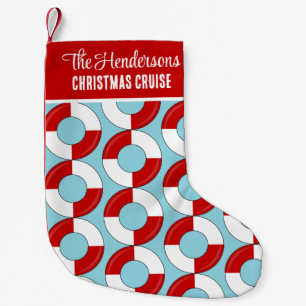 Family Christmas Cruise Lifebelts Patterned Small Christmas Stocking