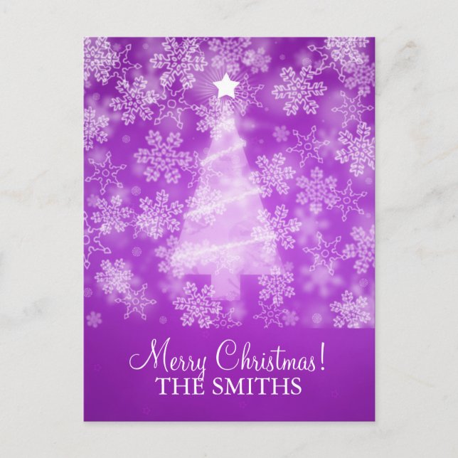 Family Christmas Falling Snowflakes Purple Holiday Postcard (Front)