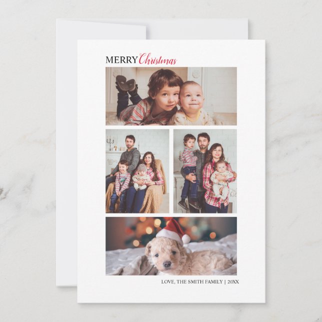 Family Christmas Four Photo Collage Holiday Card (Front)