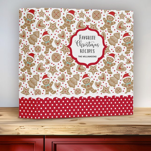 Family Christmas Gingerbread Man Recipe Cookbook 3 Ring Binder (A cute Gingerbread cookie Christmas recipe binder)