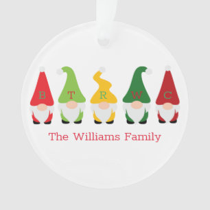 Family Christmas Gnomes Red Green Name Festive Fun Ornament