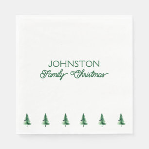 Family Christmas Green Watercolor Pine Tree  Napkins