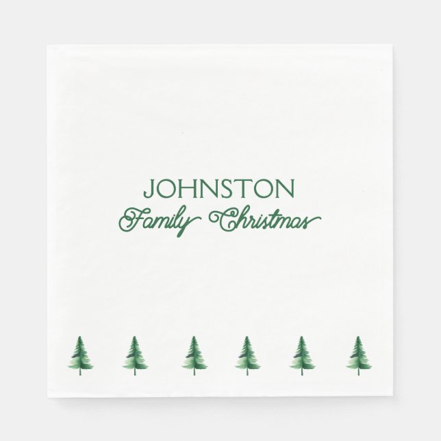 Family Christmas Green Watercolor Pine Tree  Napkins (Front)