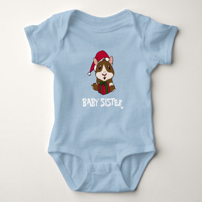 Family Christmas Guinea Pig Baby Sis Personalized Bodysuit (Front)