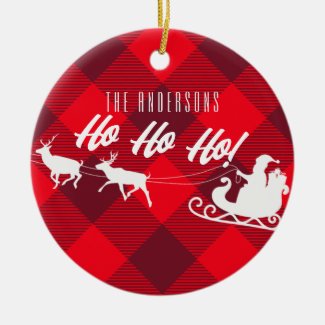 Family Christmas Ho Ho Ho! Santa Red Buffalo Plaid