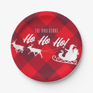 Family Christmas Ho Ho Ho! Santa Red Buffalo Plaid
