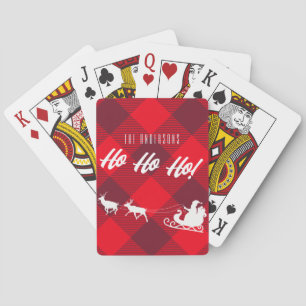Family Christmas Ho Ho Ho! Santa Red Buffalo Plaid Poker Cards