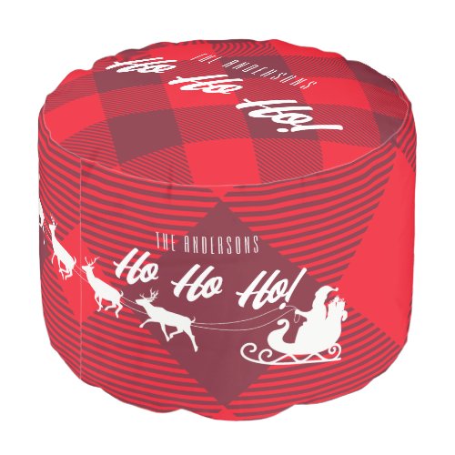 Family Christmas Ho Ho Ho Santa Red Buffalo Plaid Pouf