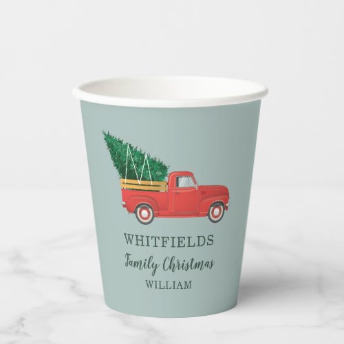 Family Christmas Holiday Red Truck Party Paper Cups