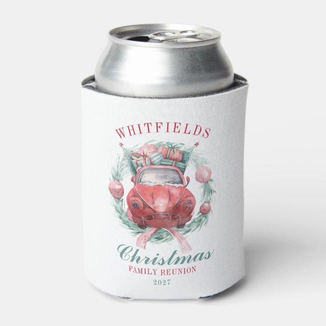 Family Christmas Holiday Watercolor Matching Can Cooler (Can Front)