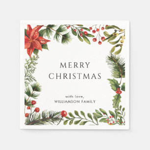 Family Christmas Holidays Botanical Elegant Paper Napkins