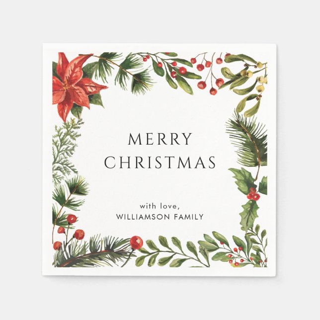 Family Christmas Holidays Botanical Elegant Paper Napkins (Front)