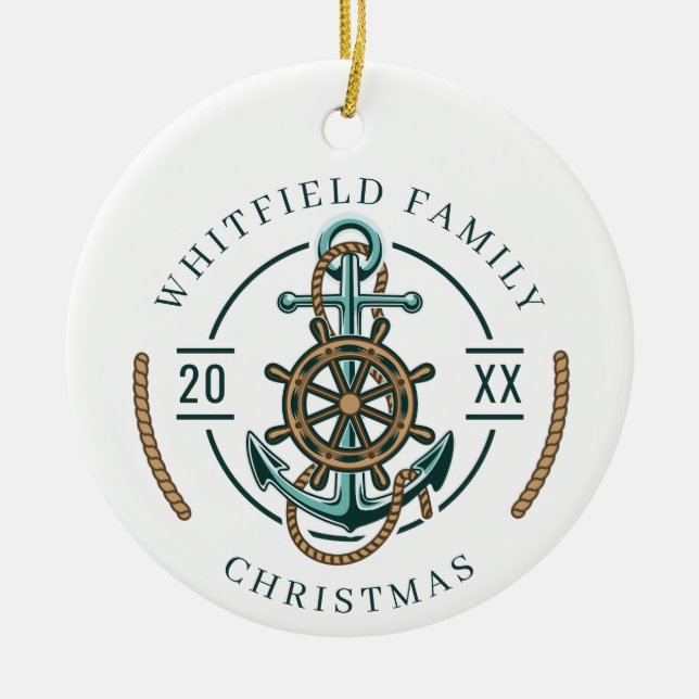Family Christmas Holidays Nautical Ceramic Ornament (Front)