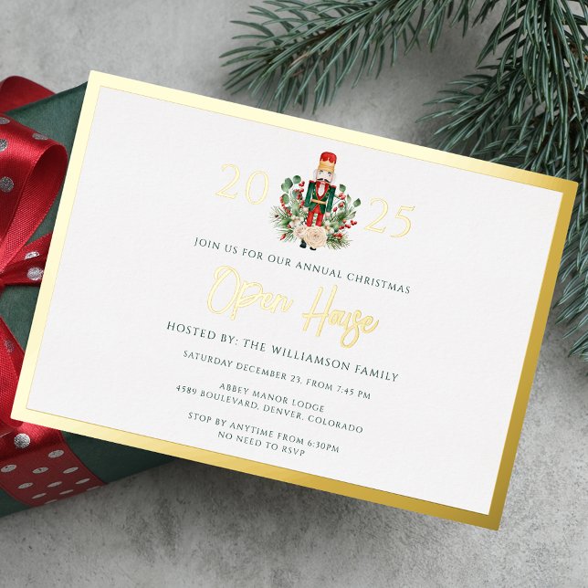 Family Christmas Holidays Open House Party Gold Foil Invitation (Family Christmas Holidays Open House Party Gold Foil Invitation)