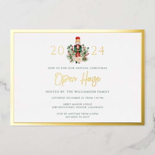 Family Christmas Holidays Open House Party Gold Foil Invitation