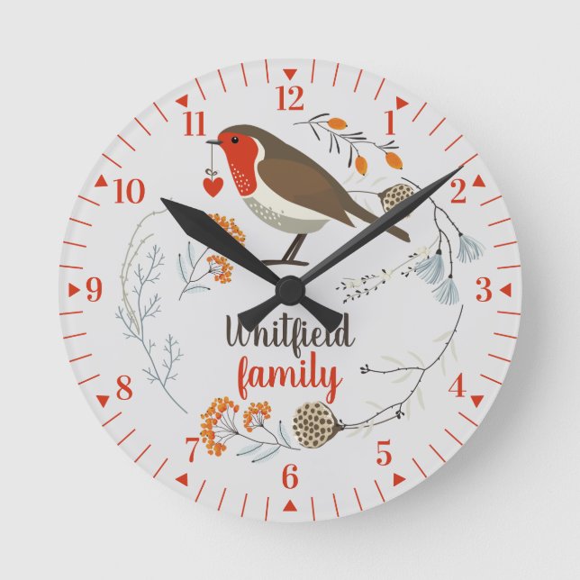 Family Christmas Holidays Rustic Cabin Round Clock (Front)