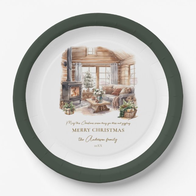 Family Christmas Home Party Personalized Paper Plates (Front)