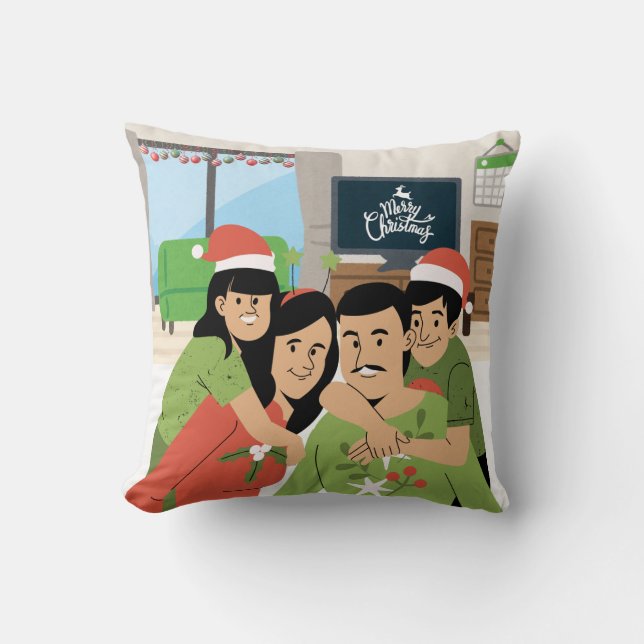 Family Christmas Hug Throw Pillow (Front)