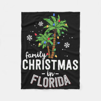 Family Christmas In Florida Palm Trees Xmas Beach Fleece Blanket