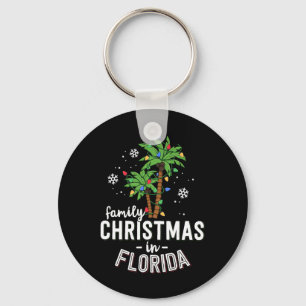 Family Christmas In Florida Palm Trees Xmas Beach Keychain