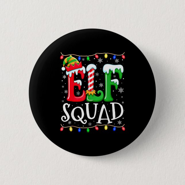 Family Christmas Matching Pajamas Elf Xmas Squad  Button (Front)