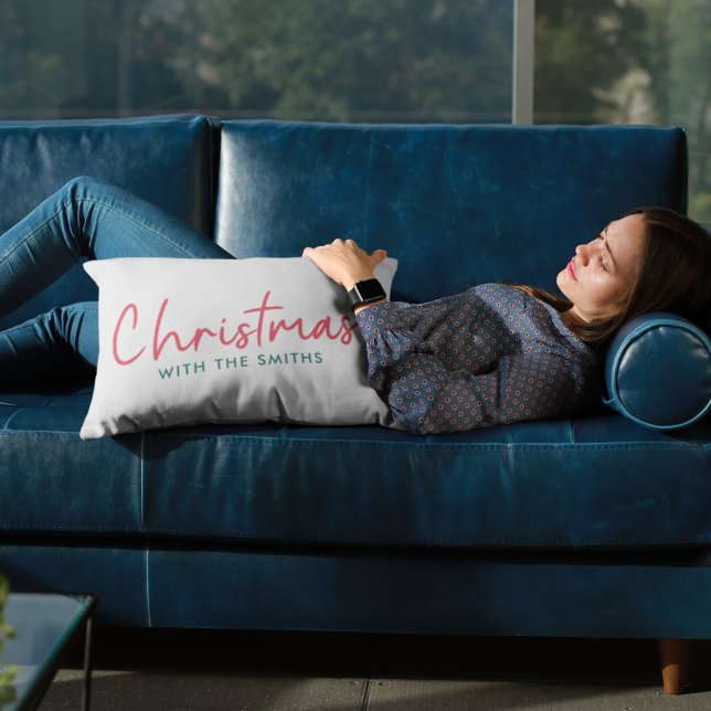 Family Christmas | Modern Minimalist Family Name Lumbar Pillow (Creator Uploaded)