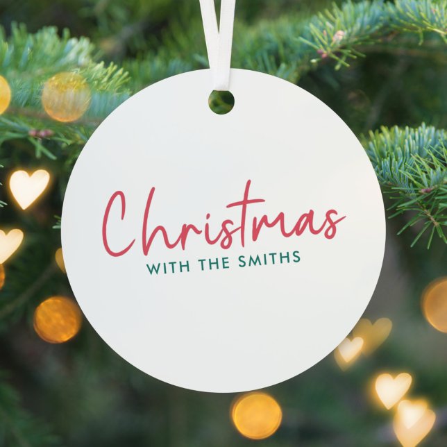 Family Christmas | Modern Minimalist Family Name Metal Ornament (Creator Uploaded)