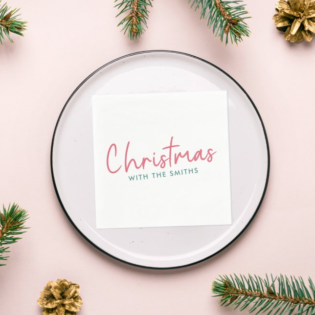 Family Christmas | Modern Minimalist Family Name Napkins (Creator Uploaded)