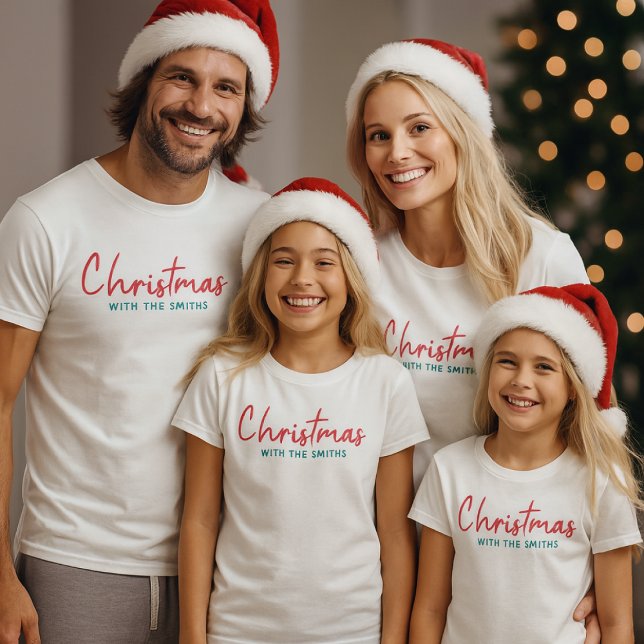 Family Christmas | Modern Minimalist Family Name T-Shirt (Creator Uploaded)