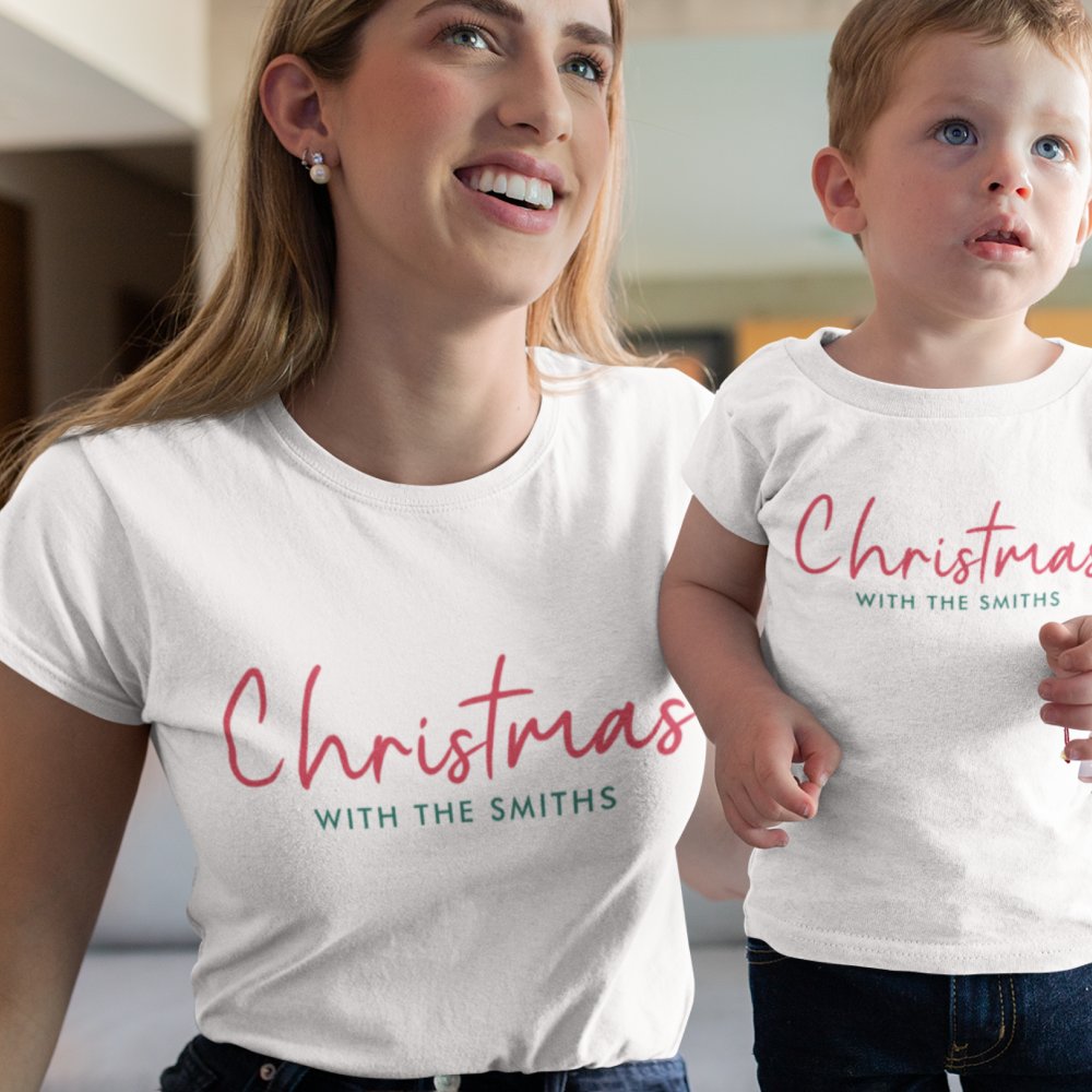 Family Christmas | Modern Minimalist Family Name Personalized T-Shirt