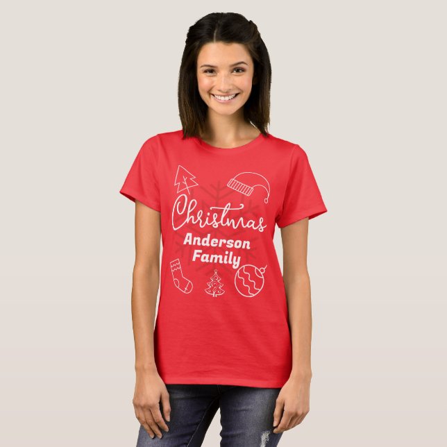 Family Christmas | Modern Minimalist Family Name T-Shirt (Front Full)