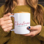 Family Christmas | Modern Minimalist Family Name Two-Tone Coffee Mug<br><div class="desc">Simple,  stylish "Christmas with the <your name="">" quote coffee mug in modern minimalist typography in festive red and green. The design can be easily personalized with your family name(s),  year or own special greeting for super cute bespoke holiday vibes!</your></div>