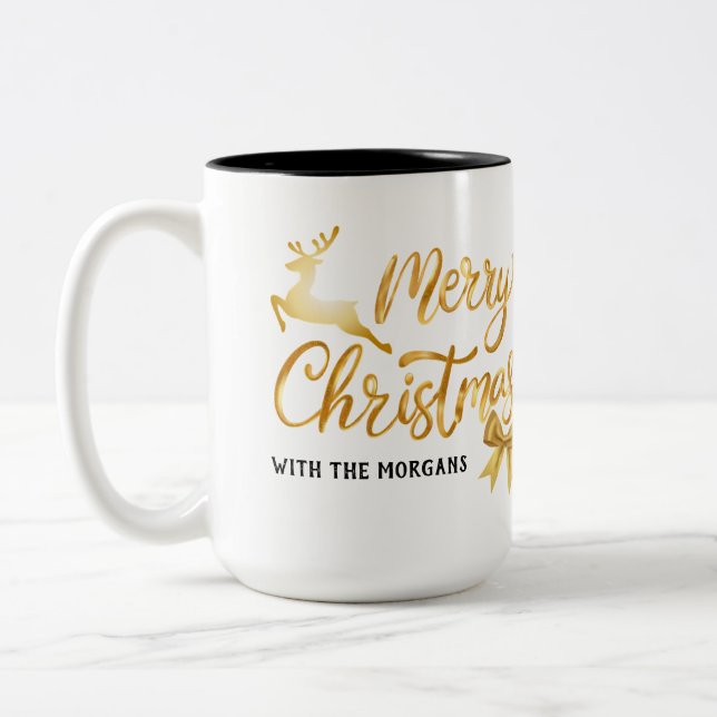 Family Christmas | Modern Minimalist | Personalize Two-Tone Coffee Mug (Left)