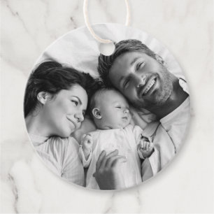 Family Christmas Modern Stylish Orange Red Photo Favor Tags