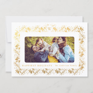 family CHRISTMAS monogram gold Botanicals Frame Holiday Card