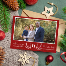 Family Christmas Monogram Holiday Photo Card