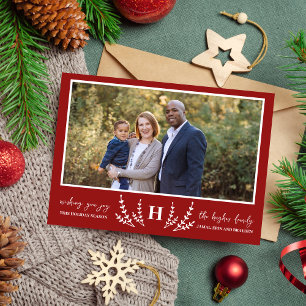 Family Christmas Monogram Holiday Photo Card