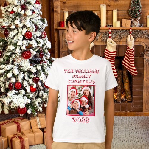 Family Christmas Name And Photo Son White  T_Shirt