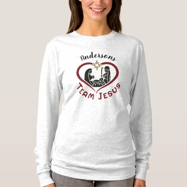 Family Christmas Nativity Scene Team Jesus T-Shirt (Front)