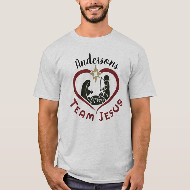 Family Christmas Nativity Scene Team Jesus T-Shirt (Front)